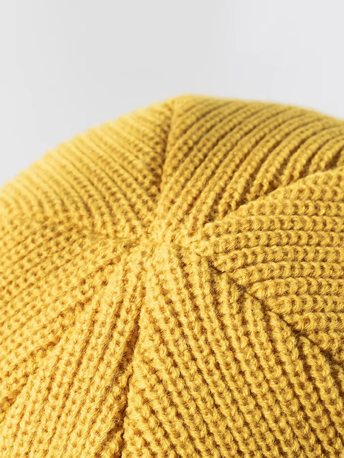 Distressed Cuffed Knit Hat yellow top