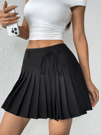 Tied Pleated Mini Skirt black front view pleats