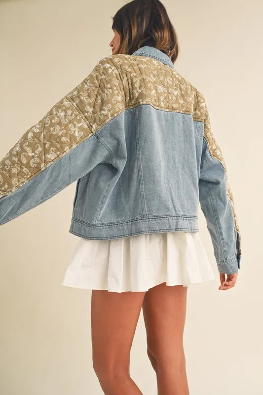 Quilted Paisley Print Denim Jacket back view fabric