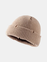 Distressed Cuffed Knit Hat tan