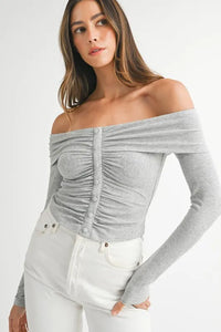 Off-Shoulder Long Sleeve Blouse front view