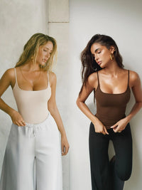 Square Neck 2 Piece Cami apricot and brown front view