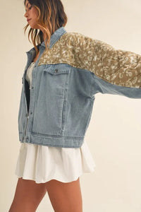 Quilted Paisley Print Denim Jacket side view styled
