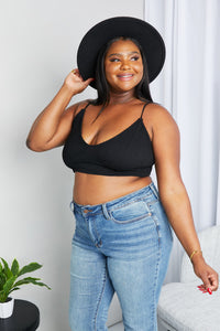 Textured Spaghetti Strap Bralette model front side view