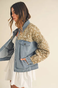 Quilted Paisley Print Denim Jacket side view styled pocket