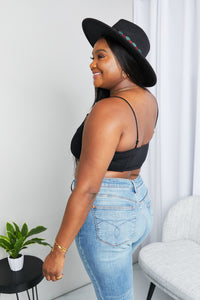 Textured Spaghetti Strap Bralette model side view