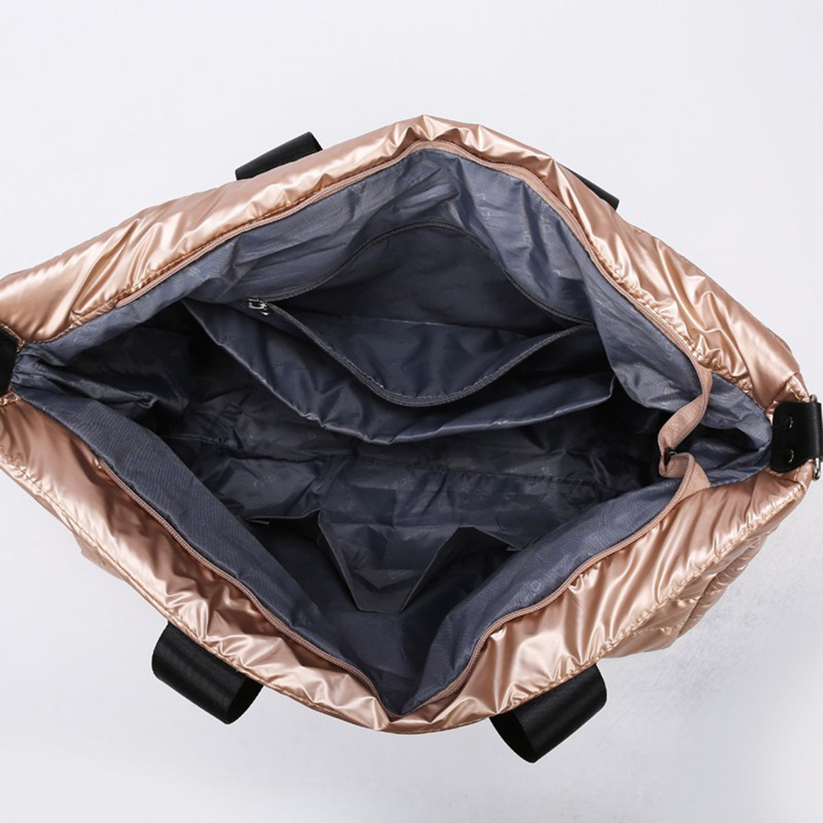 Quilted Oversize Travel Bag inside view rose gold color