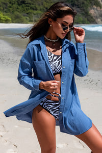 Button-up blue linen Shirt front view