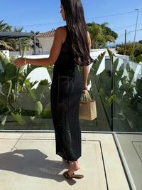 Knit Top and Slit Skirt Sweater Set black back view