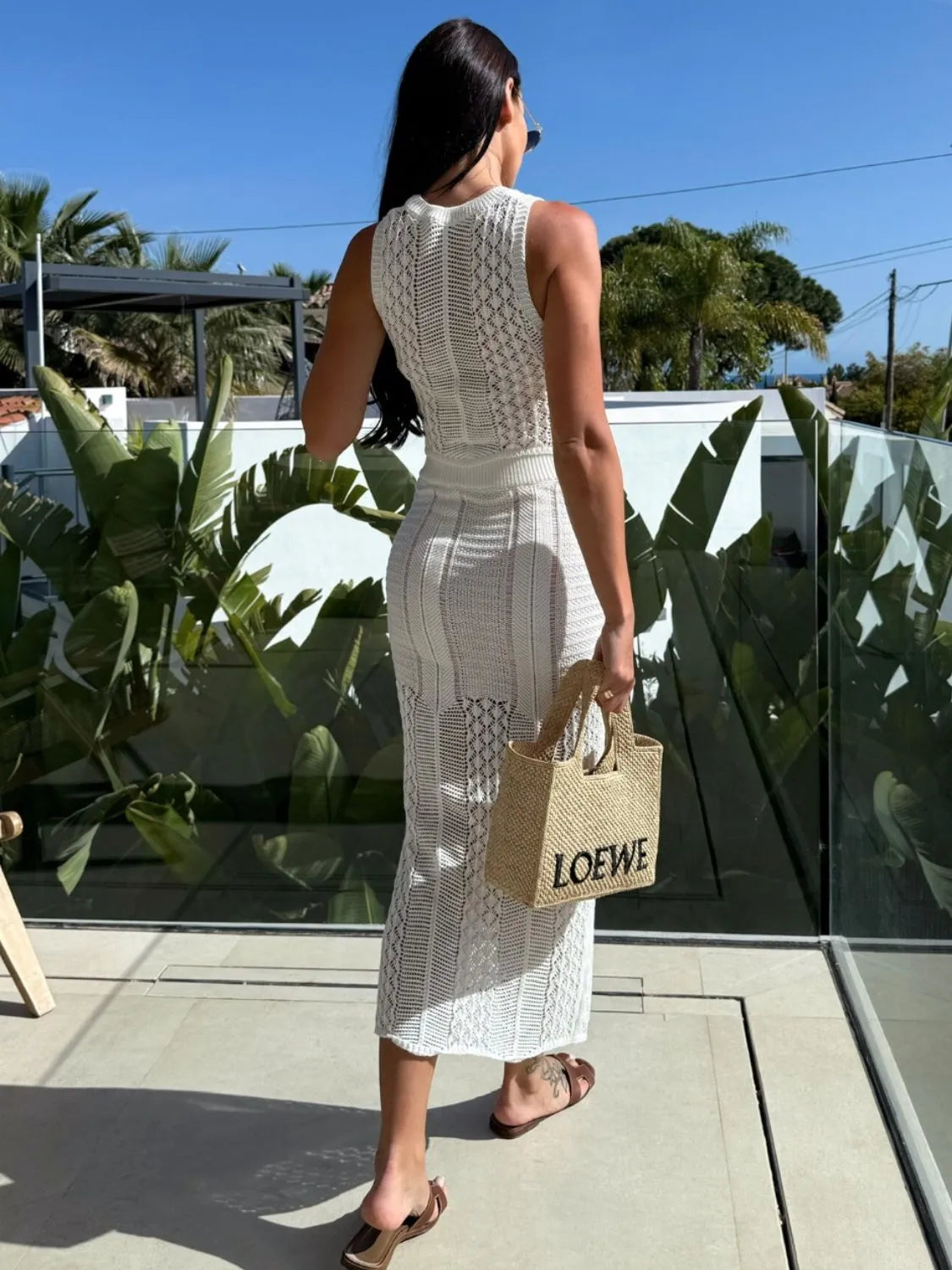 Knit Top and Slit Skirt Sweater Set white ack view