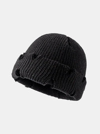Distressed Cuffed Knit Hat black