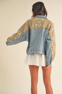 Quilted Paisley Print Denim Jacket back view styled fabric
