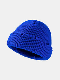Distressed Cuffed Knit Hat blue