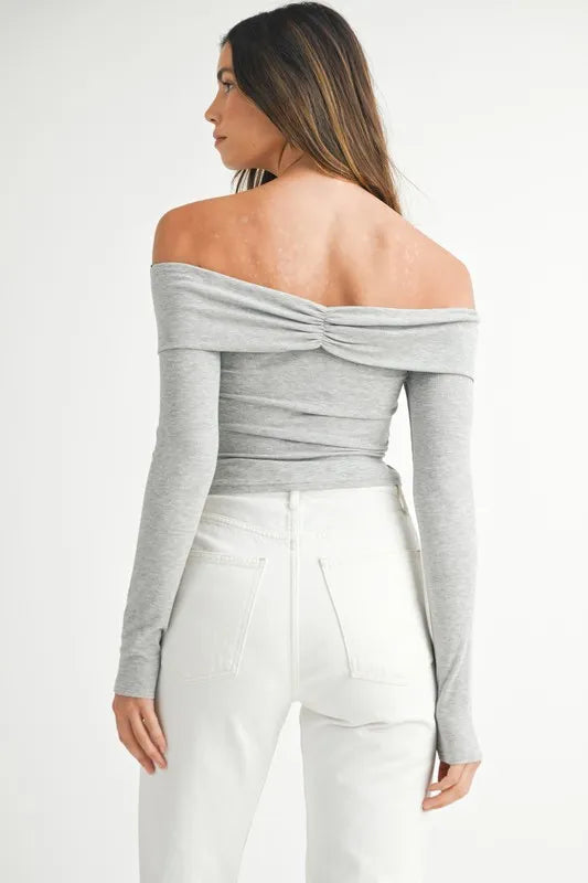 Off-Shoulder Long Sleeve Blouse back view Ruche