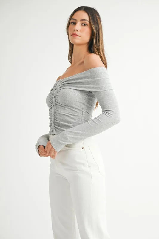 Off-Shoulder Long Sleeve Blouse side view long sleeve