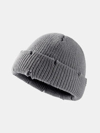 Distressed Cuffed Knit Hat grey