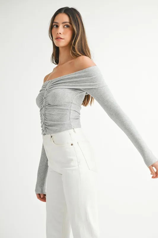 Off-Shoulder Long Sleeve Blouse side view