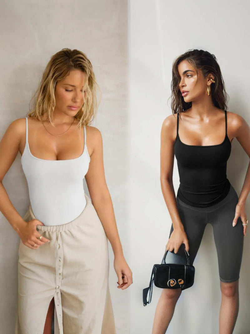 Square Neck 2 Piece Cami white and black front view