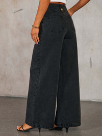 Button Down Vest and Wide Leg Jeans black Denim Set back view