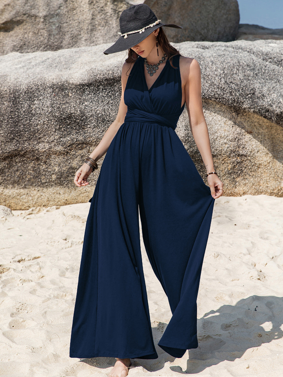 Wide Leg Jumpsuit with Tie front view styled