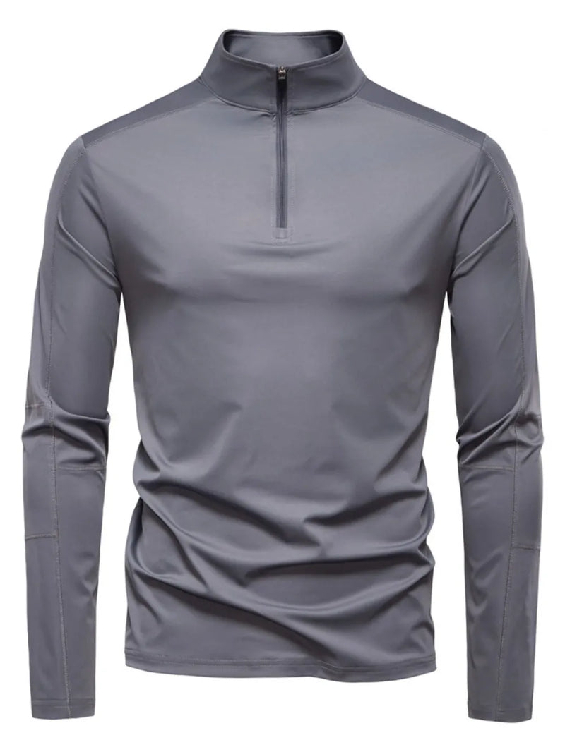 Men's Sun Protection Long Sleeve Half-Zip T-Shirt dark grey front view