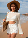 Openwork Long Sleeve Cover-Up white front view sleeve