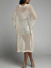 Waffle Kint Open Front Three-Quarter Sleeve Cover Up cream back view