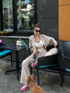 tan Hooded Jacket and Pants Lounge Set front view styled outfit