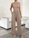 Ribbed Sleeveless Wide Leg Jumpsuit mocha front view style