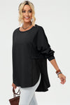 Long Sleeve High-Low T-Shirt black front view
