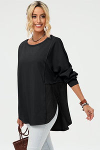 Long Sleeve High-Low T-Shirt black front view