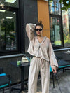 tan Hooded Jacket and Pants Lounge Set front view jacket closure