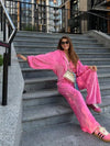 pink Hooded Jacket and Pants Lounge Set front view jacket detail