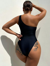 One-Shoulder One-Piece Swimsuit solid back view