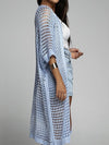 Waffle Kint Open Front Three-Quarter Sleeve Cover Up blue side view