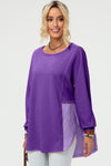 Long Sleeve High-Low T-Shirt purple front side view