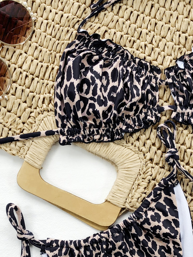 Halter Bikini Two-Piece Set leopard print front view bra