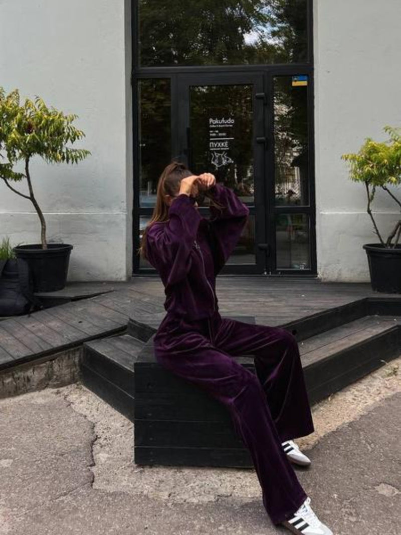 purple Hooded Jacket and Pants Lounge Set side view