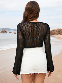 Openwork Long Sleeve Cover-Up black back view