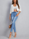 Open Front 3/4 Sleeve Blazer front view styled