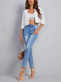 Open Front 3/4 Sleeve Blazer front view styled