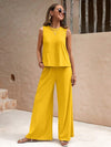 Light-weight Top and Wide Leg Pants Set yellow front view styled
