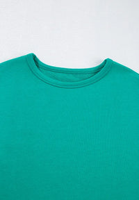 Long Sleeve Top and Drawstring Pants Lounge Set teal front view collar 