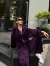 purple Hooded Jacket and Pants Lounge Set front view jacket detail