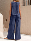 Light-weight Top and Wide Leg Pants Set blue back view