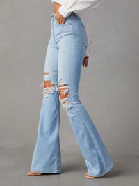 High Waist Boot-cut Distressed Jeans front view boot cut look