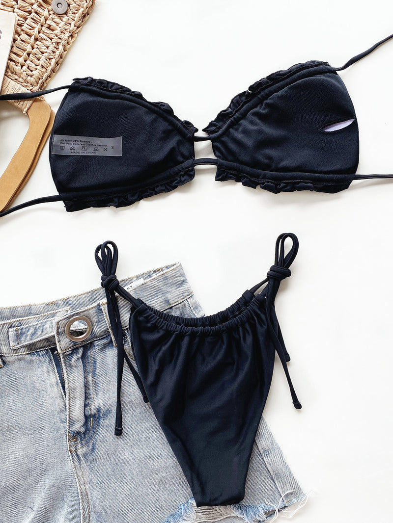 Halter Bikini Two-Piece Set black inside view