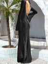 Openwork Backless Flare Sleeve Cover-Up Dress black back side view