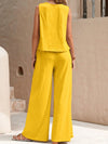 Light-weight Top and Wide Leg Pants Set yellow back view