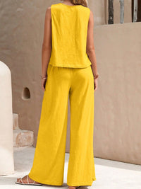 Light-weight Top and Wide Leg Pants Set yellow back view
